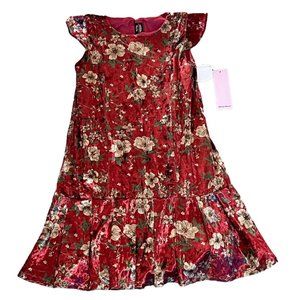 Minnie Minors Red & Gold Velvet Party Dress Girls Sz 6/7 NWT